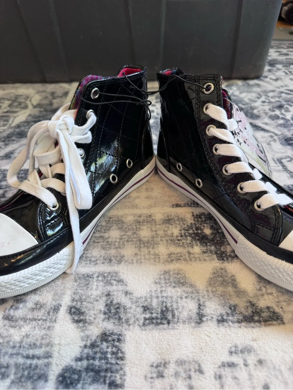 Lei Black Patent High-Top Kids Sneakers with White Accents